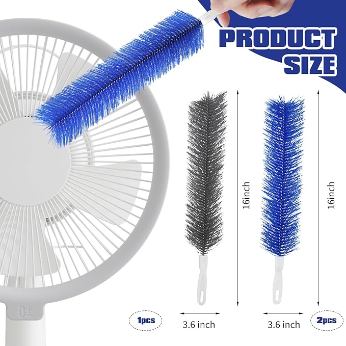3 Pcs Fan Cleaning Brush, Fan Cleaner for Stand Up Fan, Bendable and Reusable Brush with Dense Bristles for Blinds and Air Conditioning Vents (Blue/Grey)