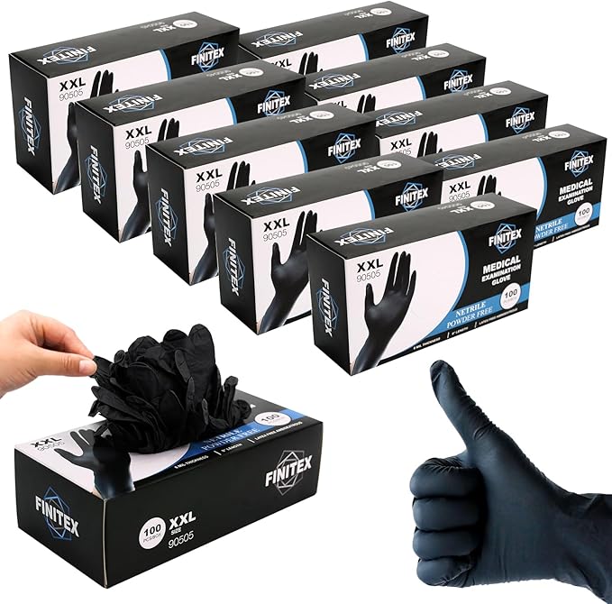 FINITEX Black Nitrile Disposable Medical Exam Gloves - 100/1000 PCS 6.3mil Powder-Free Latex-Free Food Gloves