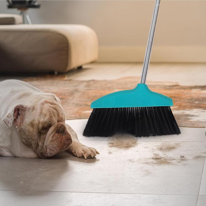 Soft Bristle Broom and Dustpan Set, Green Floor Sweeping Broom for Home and Outdoor Cleaning, Pet Hair Resistant, Lightweight Household Sweeping Tool for Kitchen and Garage
