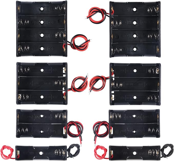 8 PCS AA Battery Holder Bundle with Wire 2A Battery Holder Case 1.5V, 1/2/3/4 x 1.5V Series DIY Battery Storage Boxes, 1/2/3/4 Slots Black Plastic Batteries Case for AA Battery