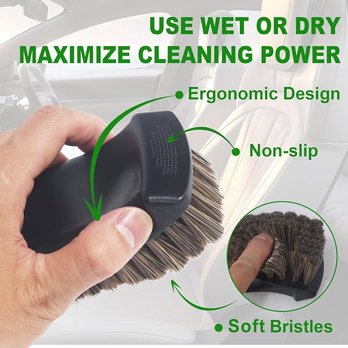 Soft Bristle Leather Cleaning Brush for Car Interior,Upholstery,Furniture,Couch,Shoe and Boot,Car Detailing Scrub Cleaner Brushes (Works on Natural,Synthetic,Pleather,Faux Leather and More)
