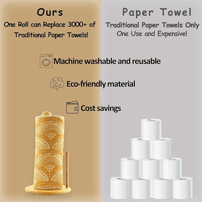 25 Pack Reusable Paper Towels, Paperless Towels Roll Washable Cotton Cloth for Kitchen Towels Zero Waste Products Alternative Paper Towels Alternative (Bohemian)