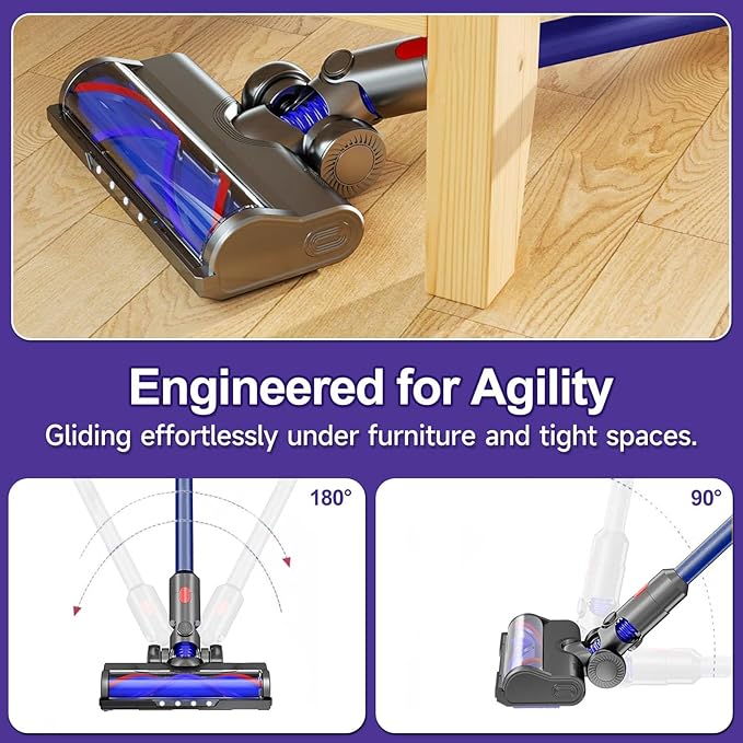Vacuum Replacement Head for V7 V8 V10 V11 V15 V8 Slim for Hard Floor Short Pile Carpets with LED Headlights, V-Bristle Design & Rubber Wheels - Includes Gooseneck Brush Tool