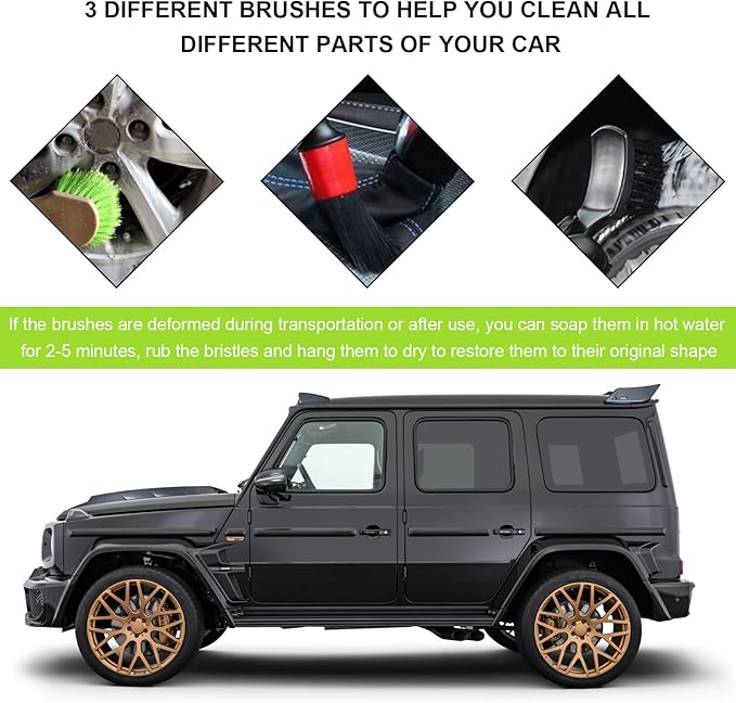 3 PCS Wheel Rim & Tire Brush Set, Scratch-Free Soft & Stiff Bristle Wheel Cleaner Detailing Brush, Auto Exterior Surface Rim Cleaning Brush Kit for Car Truck Motorcycle