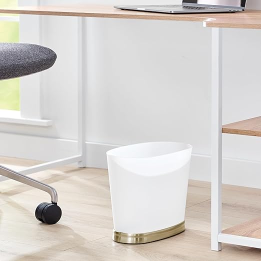 iDesign Slim Bathroom Trash Can, Small Plastic Garbage Can for Bedroom, Office, Desk, or Dorm, 2-Pack, Frost/Soft Brass
