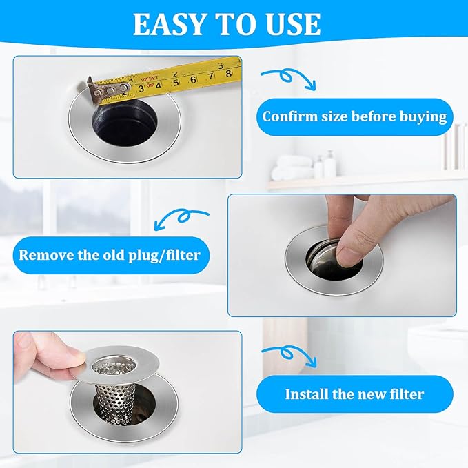 Dayker 3PCS Bathroom Sink Drain Strainers, Stainless Steel Hair Catcher, Cone Shaped Floor Drain Replacement Fit Hole Size 1.2"-1.6", for Laundry Floor Drain, Bathtub, Kitchen Slop Basket Filter Trap