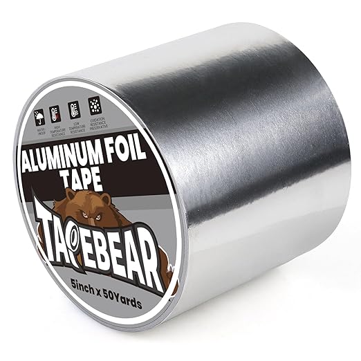 TAPEBEAR Aluminum Foil Tape 5" x 150FT, Heat Reflective Professional Heat Resistant Tape Insulation Heat Shield Silver Metal Tape for Dryer Vent, HVAC, Air Ducts, Metal Repair, AC Vents