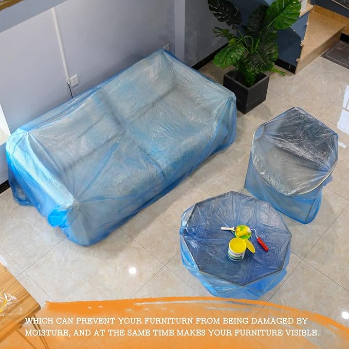 10 Piece Blue Painter Plastic Drop Cloths Sheet,Waterproof Anti-dust Furniture Cover,9x12 Feet Disposable Tarp for Painting for Couch Cover and Furniture Cover