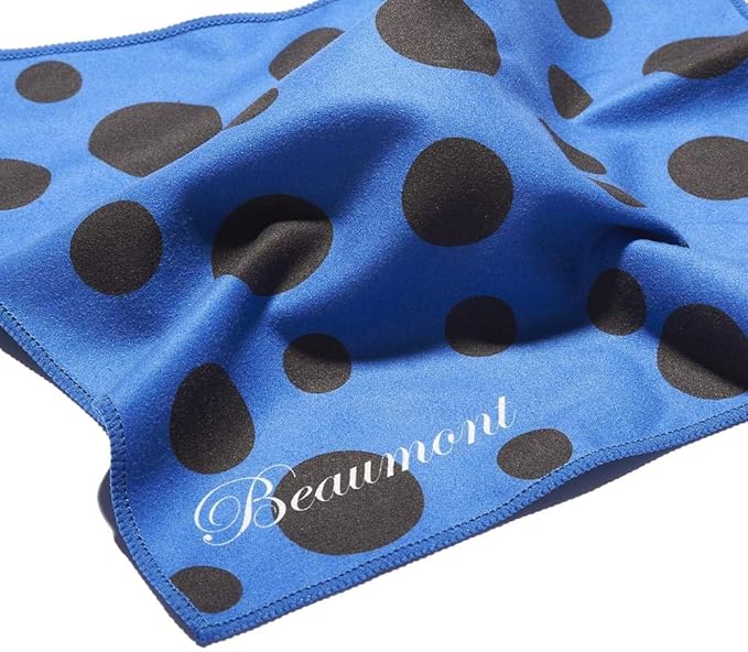 Beaumont Musical Polishing & Cleaning Patterned Blue Polka Dot Instruments Trumpet Clarinet Sax Flute Recycled Microfibre Cleaning Cloth Brass Silver 25 x 25cm (BFC-BP)