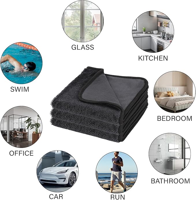 Shiny Shower Cleaning Cloth, Super Absorbent Bath Towels, Shower Doors Drying Towels, Streak Free Glass Window Car Mirror Microfiber Cleaning Cloths (3, 16"X16")