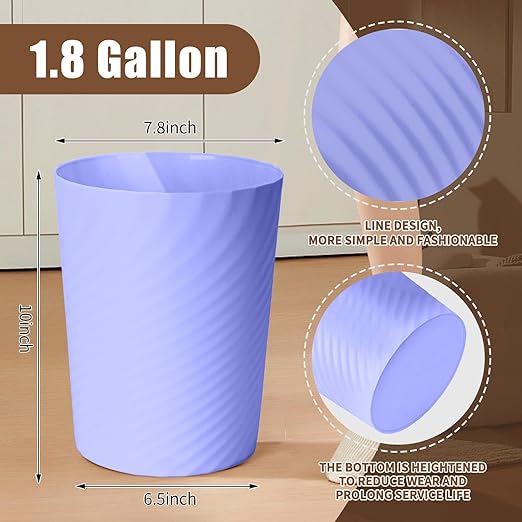Trash Can - Small Waste basketbin - 1.8 Gallon- for Office,Home,Bathroom,Kitchen - Purple