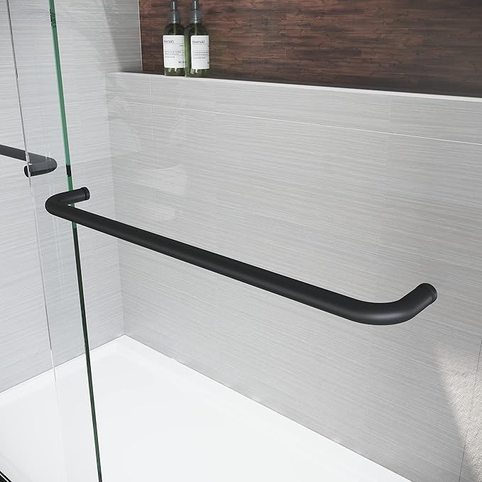 56-60" W x 72" H Adjustable Semi-Frameless Sliding Shower Door, Certified 3/8" Clear Tempered Glass, 304 Stainless Steel Handle, Elegant Matte Black Finish