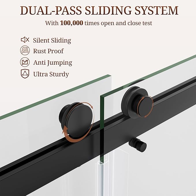 68-73" W x 80" H Frameless Shower Door, Double Sliding Glass Shower Door with 3/8" (10mm) SGCC Tempered Glass, Dual 304 Stainless Towel Bars Bathroom Shower Glass Door (Matte Black)