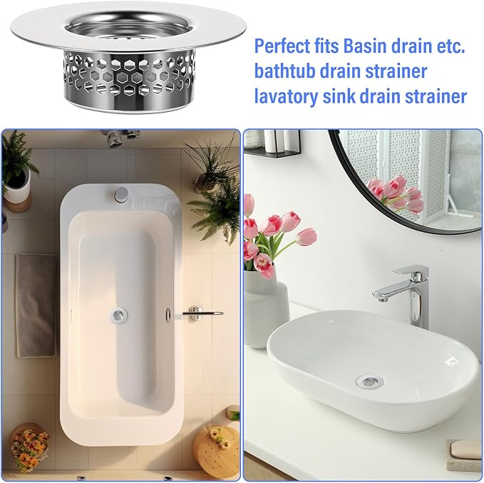 4 Pcs Bathroom Sink, Bathtub Drain Cover Drain Strainer Hair Catcher Stainless Steel Drain Filter for Shower Vanity Laundry Utility RV Sink (Fits 1.25" to 1.6" Hole)