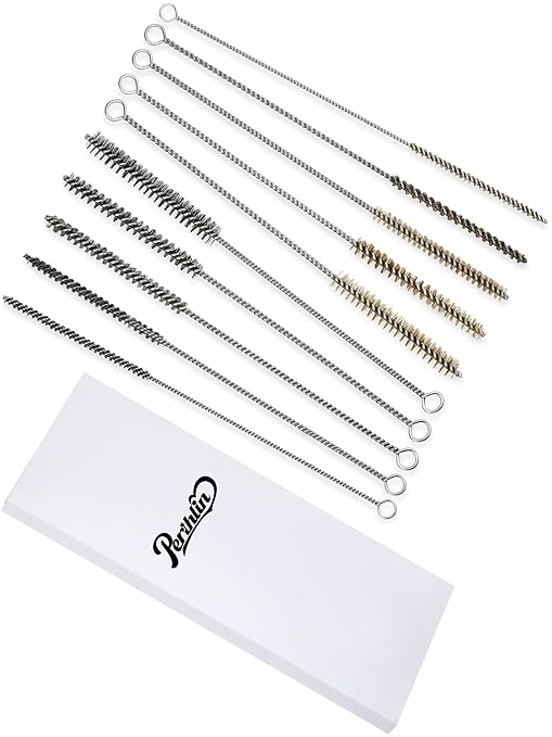 10 Pieces Wire Tube Brushes Bulk for Cleaning Pipe Tube Brass Stainless Steel Round Wire Brush for Auto Parts Christmas, Bottles, Tubes, 5 Sizes(Silver) (Silver Gold)