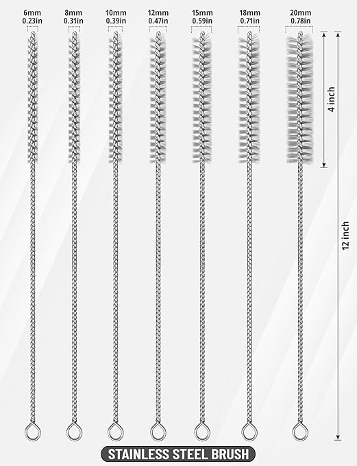 7pcs Stainless Steel Brushes Set, 12 inch Pipe Cleaner Brush，Parts Cleaning Brush Bore Brushes for Tubes, Cylinders, Bottle, Auto Parts (6mm/8mm/10mm/12mm/15mm/18mm/20mm)