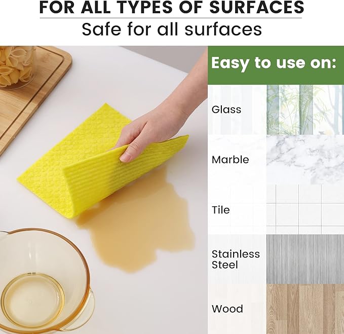 Homaxy Swedish Dishcloths for Kitchen, 15 Pack Reusable and Washable Cellulose Sponge Cloths Dish Towels, Absorbent and No Odor Paper Towels for Dishes ＆ Counters, Yellow
