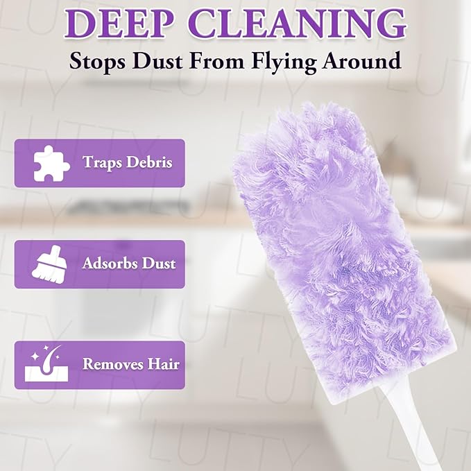 Dusters Refills 60 Count 360°Double-Sided Electrostatic Dusting Pads with Upgraded Thick Fibers, Disposable Duster Heads for Blinds Ceiling Fans Furniture Compatible with Swiffer Dusters（Purple）