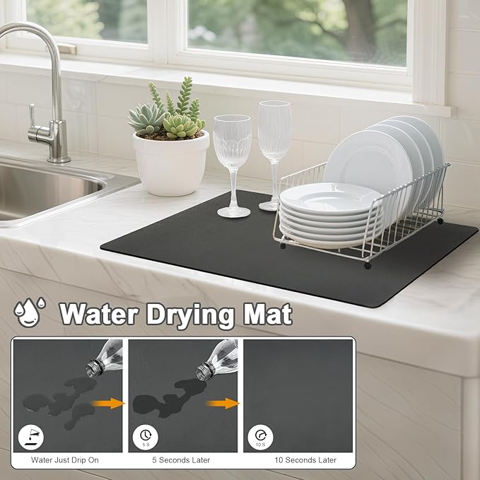 Dish Drying Mats for Kitchen Counter, Waterproof Coffee Mat for Countertop, Under Sink Mats, Coffee Bar Mat Accessories