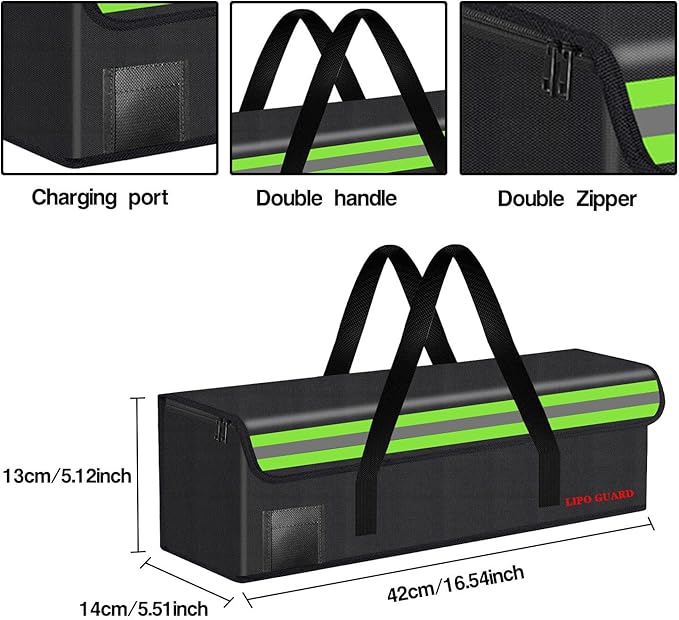Lipo Battery Safe Bag Large Capatity Fireproof Bag for Ebike Lipo Battery Other Batteries Storage Charging Transport Home Office Travel Safe Storage Pouch