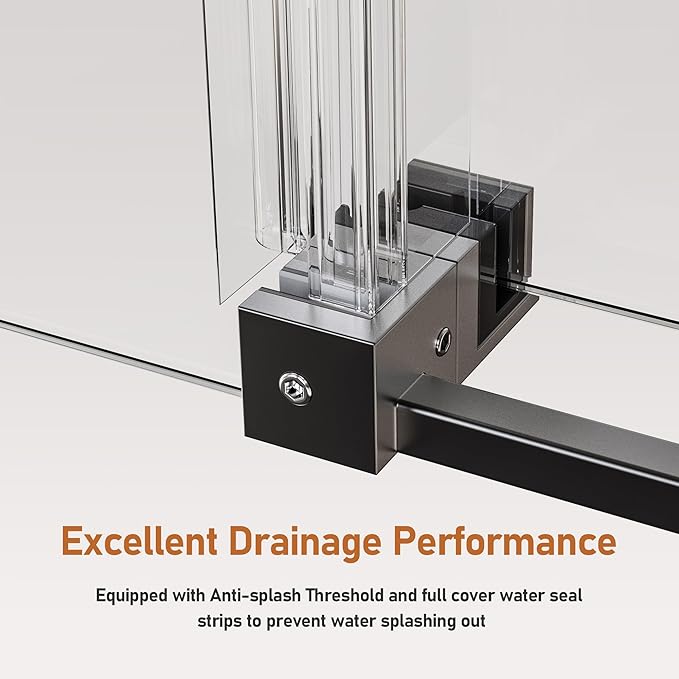 56-60 Inch Frameless Sliding Shower Door, 60" Height, 5/16" (8mm) Clear Tempered Glass Bathtub Door, Smooth Gliding Track & Anti-Jumping System, Stainless Steel Matte Black Finish
