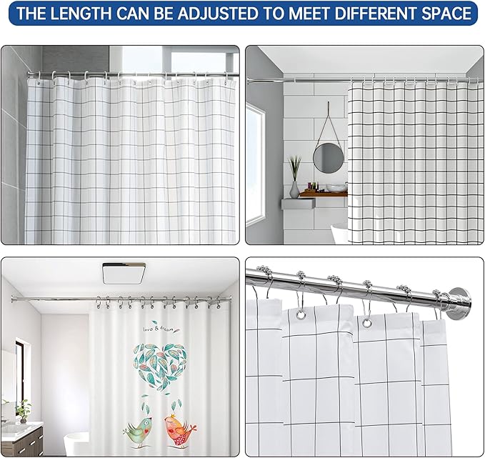 BRIOFOX Industrial Shower Curtain Rod - Rustproof Non-Slip 43-72 Inch 304 Stainless Steel Tension Curtain Rod for Window or Bathroom, Chrome
