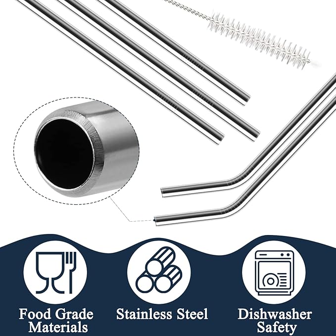 6 Pack Stainless Steel Straw Replacement 40 oz for Stanley Tumbler，3 Straight +3 Curved Reusable Metal Straws with 2 Cleaning Brush Compatible with Stanley 40oz Stanley Cup Tumbler