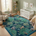 GarveeHome Jungle Animal Print Rug 6x9 Washable Area Rugs for Living Room, Forest Rug Non Slip Low Pile Stain Resistance Large Throw Carpet for Bedroom Dining Room Kids Playroom Nursery, Blue