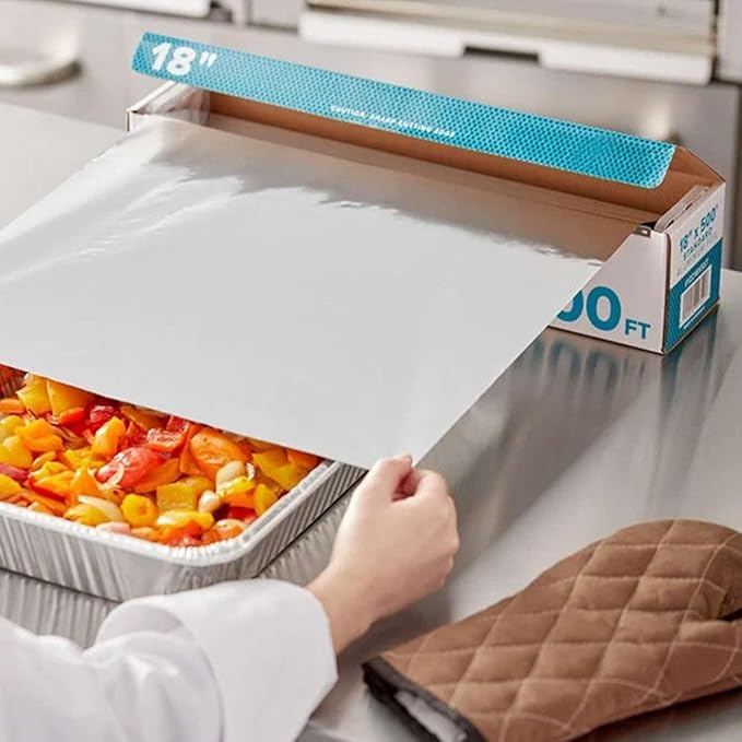 Premium Heavy Duty Aluminum Foil Roll - Strong Silver Wrap for Food Service, Restaurants, Catering and Home Kitchens - 1 Roll (18"x500 Feet)