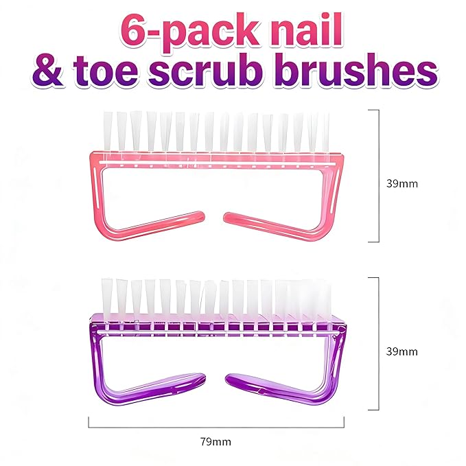 6-Pack Nail & Toe Scrub Brushes - Oversized Grip for Home & Travel, Assorted Colors for Personal Hygiene