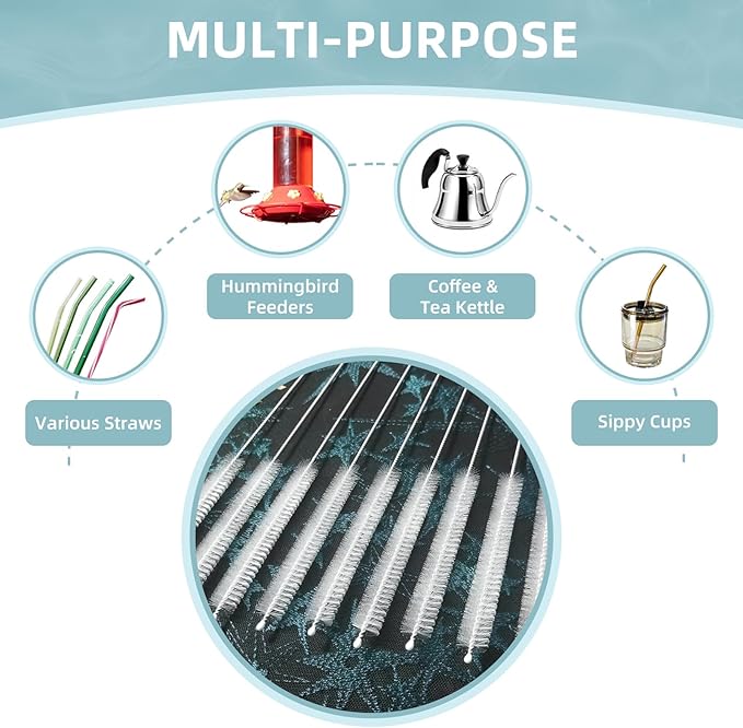 Cleaning Brushes for Reusable Drinking Straws, Set of 5, Long Wire Handle, Bottle and Straw Cleaner for Stanley Mug, Sippy Cup, Water Bottle and Tubes, Reusable and Flexible