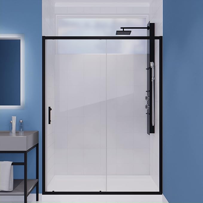 ANZZI 72 x 60 inch Framed Shower Door in Matte Black | Halberd Water Repellent Glass Shower Door with Seal Strip Parts | Easy Glide Rollers Sliding Shower Door | SD-AZ052-02MB