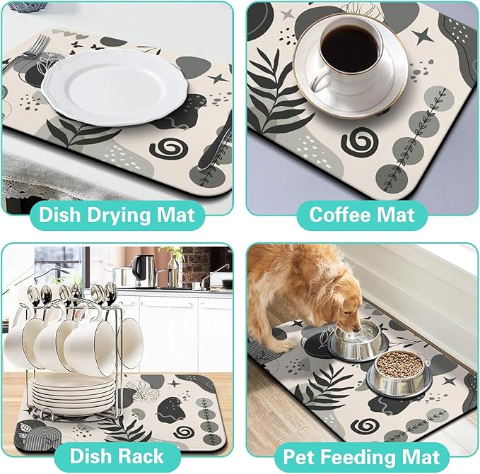 Dish Drying Mat for Kitchen Counter Matt, 2PCS 23"x15" Dish Drainer Mat & 24"x5.5" Sink Splash Guard, Super Absorbent Non-slip Rubber Backed