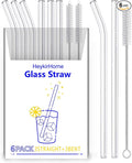 6-Pack Reusable Glass Straw-Transparent,Size 8''x10 MM,Including 3 Straight and 3 Bent with 2 Cleaning Brush- Perfect For Smoothies, Tea, Juice-Clear