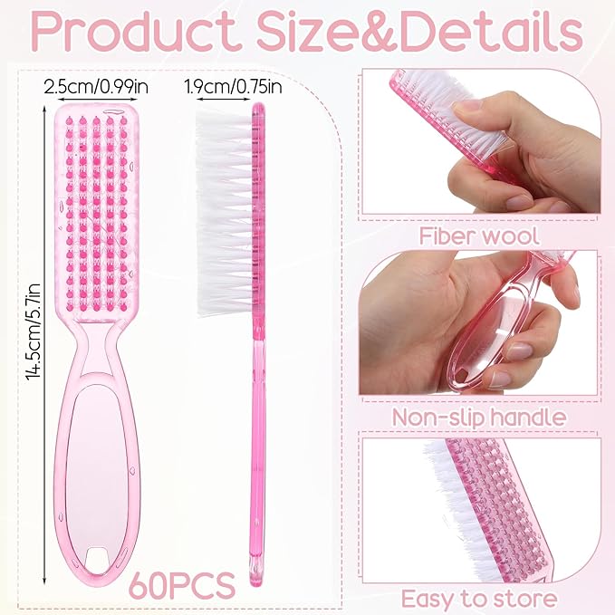60 Pcs Nail Scrubber Brushes Bulk Handle Grip Manicure Brushes for Cleaning Fingernails Pedicure Cleaning Brush for Toes and Fingernail