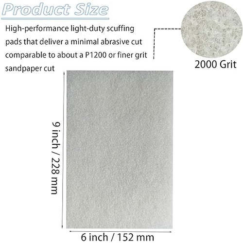 10 Pack 6" x 9" Superfine General Purpose Scuff Pads for Scuffing, Scouring, Sanding, Paint - Surface Preparation Automotive Car Auto Body Woodworking (White -2000 Grit)