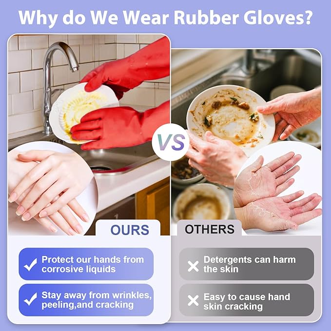 Rubber gloves for dishwashing 4 Pairs, Kitchen gloves for dish cleaning gloves, Reusable (Medium, Colorful)