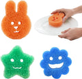 3pcs Functional Scrub Sponges Set, Dad Mom Daily Scrub Sponge Cute Animal Smile Happy Household Cleaning Pads, Scratch Free, Firm in Cold and Soft in Warm