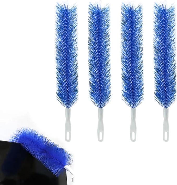 4 Pcs Bendable Microfiber Fan Cleaner Brush, Blue–Reusable Gentle Blade Dusting Tool for Ceiling, AC, Table&Stand Fans, Household Air Vents&Curtains
