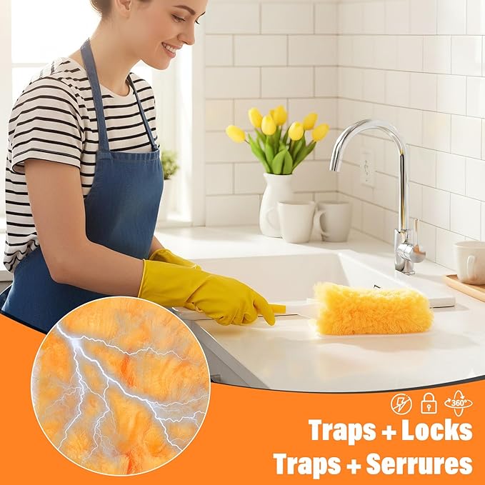 360° Duster Refills Compatible with Swifer Dusters, 60 Count + 2 Size Handle, Disposable Duster Refills for Cleaning Home, Office, Corners, Blinds, Furniture, Cars and More