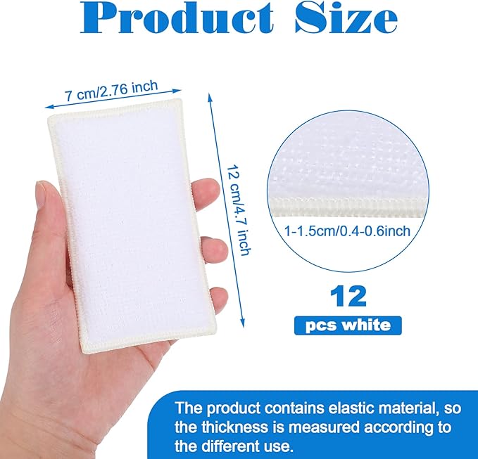 12 Pcs Interior Scrubbing Sponge for Leather Plastic Car Microfiber Kitchen Household Cleaning Kit, Double Sided Dish Cleaning, White