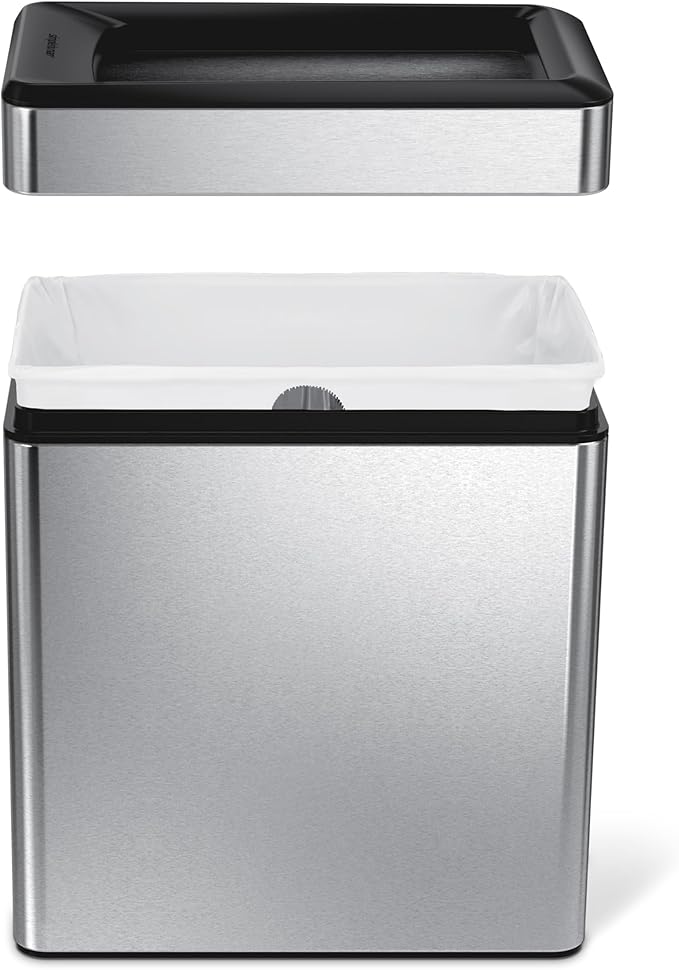 simplehuman 10 Liter / 2.6 Gallon Profile Open Trash Can, Slim Trash Can for Bedroom, Bathroom, Office, Brushed Stainless Steel