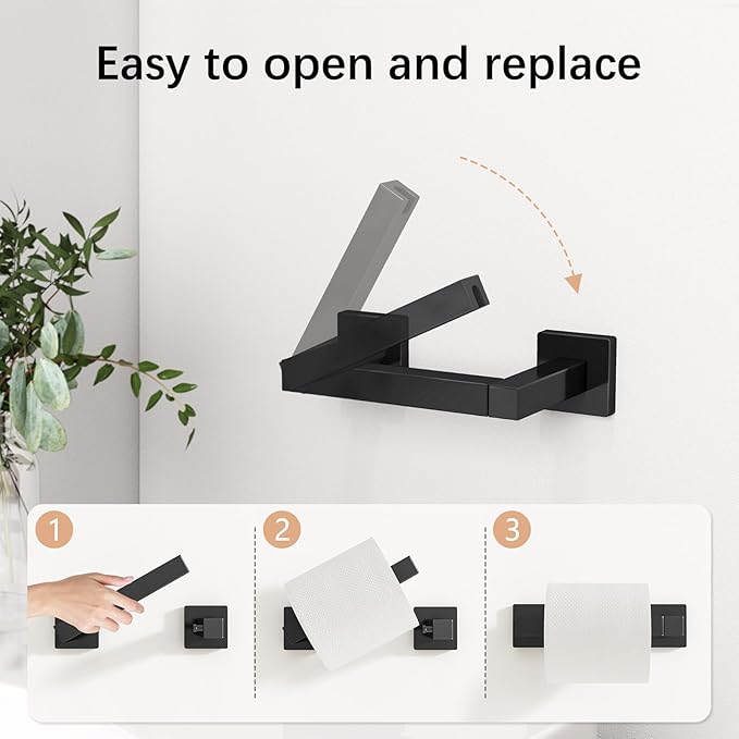 Toilet Paper Holder Matte Black Wall Mounted Post Pivoting Square Tissue Holders Roll Holder Hangers for Bathroom Commercial Toilet Paper Dispenser