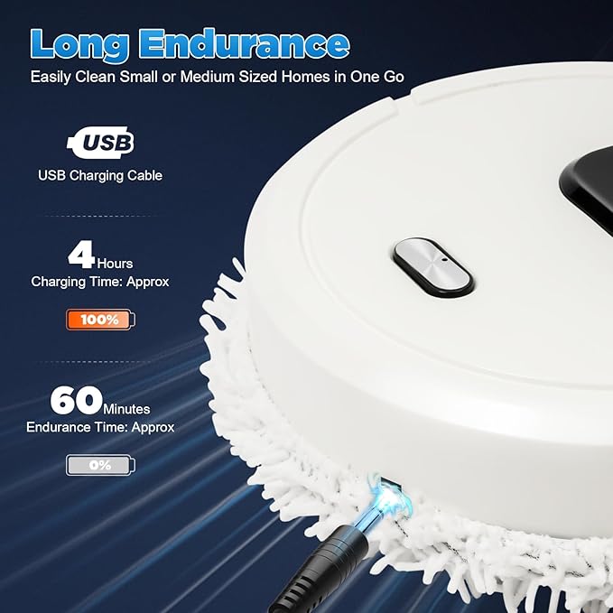 Smart Dust Auto Sweeper,Wet and Dry Mopping Sweeping Robot Auto Cleaner Floor Washing Wiping Machine,360° Full-Surround Wipe,Single Sweeping Area of 645.83ft². (White)