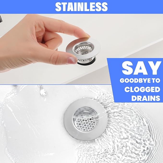 4 Pcs Bathroom Sink, Bathtub Drain Cover Drain Strainer Hair Catcher Stainless Steel Drain Filter for Shower Vanity Laundry Utility RV Sink (Fits 1.25" to 1.6" Hole)