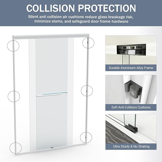 Abruzzo 44" - 48" Adjustable Width Double Sliding Shower Door - Semi-Frameless 72" Tall Bath Enclosure with 1/4" Tempered Glass, White Aluminum Frame for Walk-in Showers