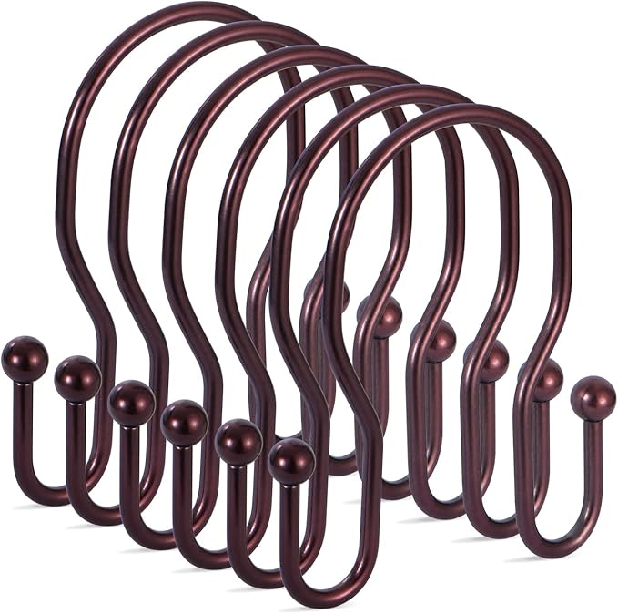 24 Pack Double Shower Curtain Hooks Rings, TENOVEL Double Sided Shower Curtain Hooks Rust Proof for Shower Curtain, Stainless Steel Bathroom Shower Hangers Rings for Shower Rods, Bronze