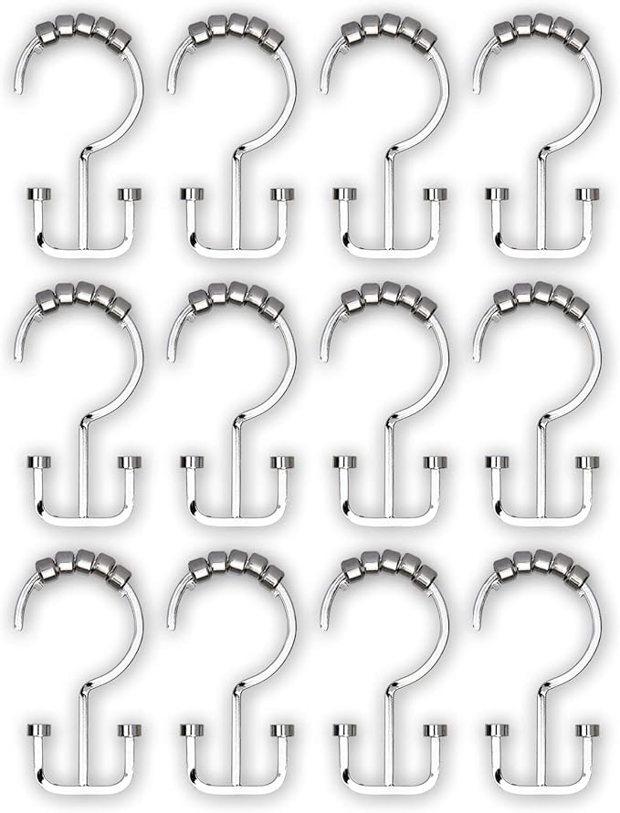 Utopia Alley HK1SS Deco Flat Double Roller Shower Curtain Hooks; Chrome