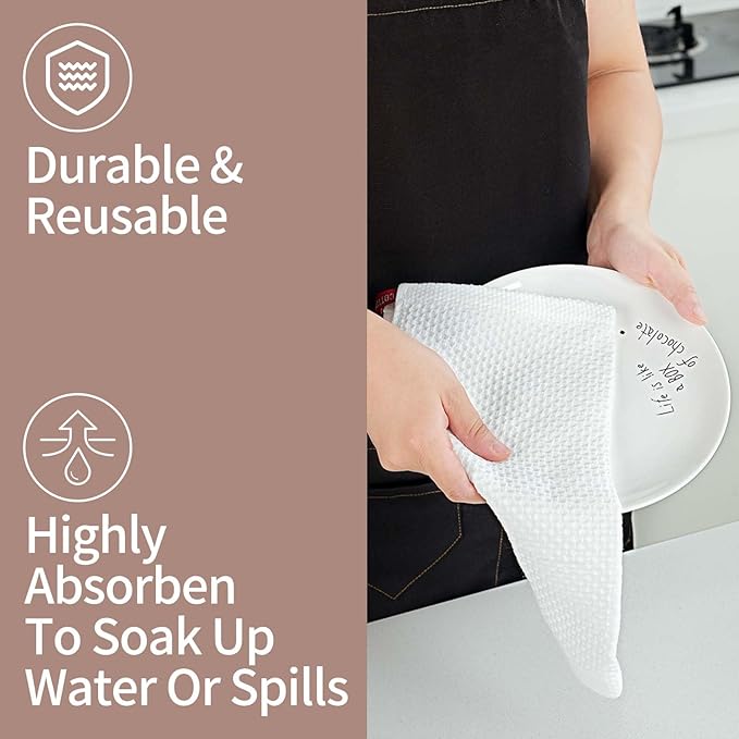 100% Cotton Kitchen Dish Towels, 12x12 Inch, 8-Pack, Super Absorbent & Reusable, Quick-Dry & Lint-Free, Ideal for Kitchen, Glass, Car, and Household Cleaning