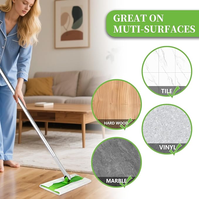 100 Count Dry Sweeping Cloths - Disposable Mop Pads Refills Compatible with 10-12 inch for Thin Mops for Floor Cleaning Dust and Hair(11.4 x 7.8 Inch)